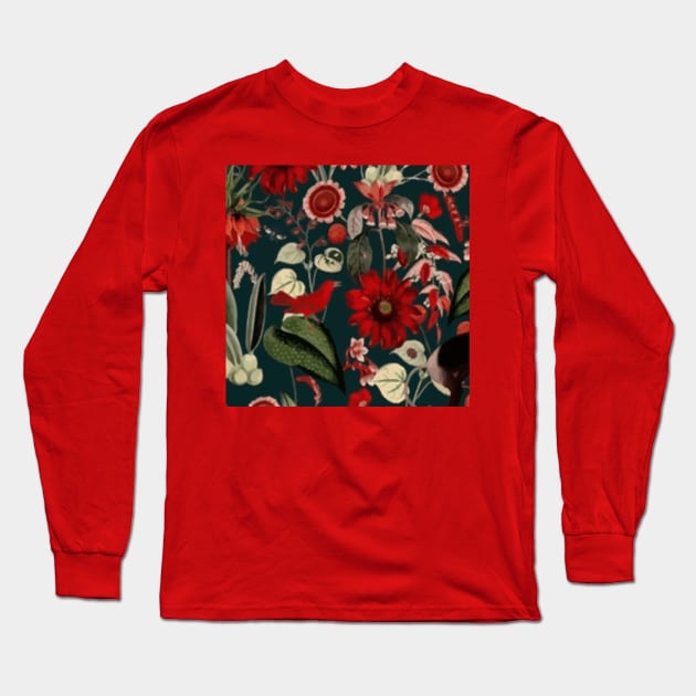 Vintage Floral Wallpaper with Animals Long Sleeve T-Shirt by bragova